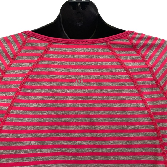 Lululemon Run Pink & Grey Striped Long Sleeve Henley Top Sz 8 - Picture 6 of 8